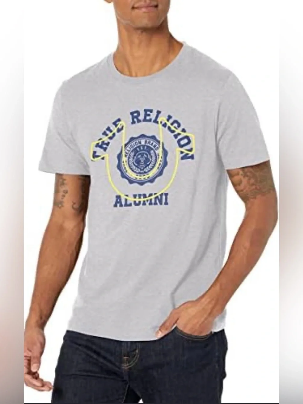 True Religion Gray Short-Sleeve 'Alumni' Graphic Tee Medium NWOT  (#108)